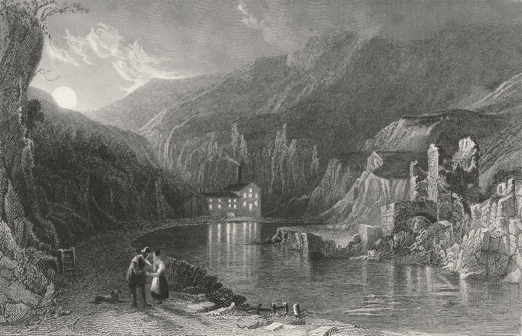 DERBYSHIRE. Miller's Dale. Millers. Night Couple Dog 1836 old antique print